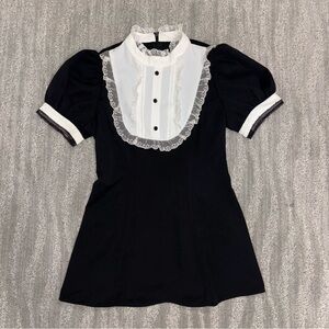 NWT Devil Inspired Corset Back Black White Frilly High Neck Top Goth Women’s S